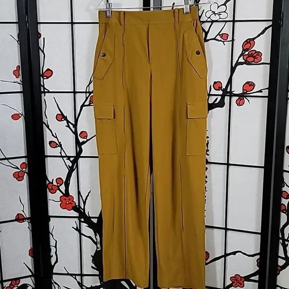 Athleta Vienna Cargo Pant Travel Commute Relaxed Wide Leg Brass Yellow - Picture 2 of 9